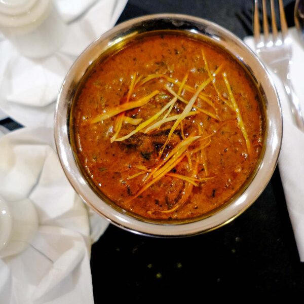 Close-up of a local dish presented beautifully on a table.