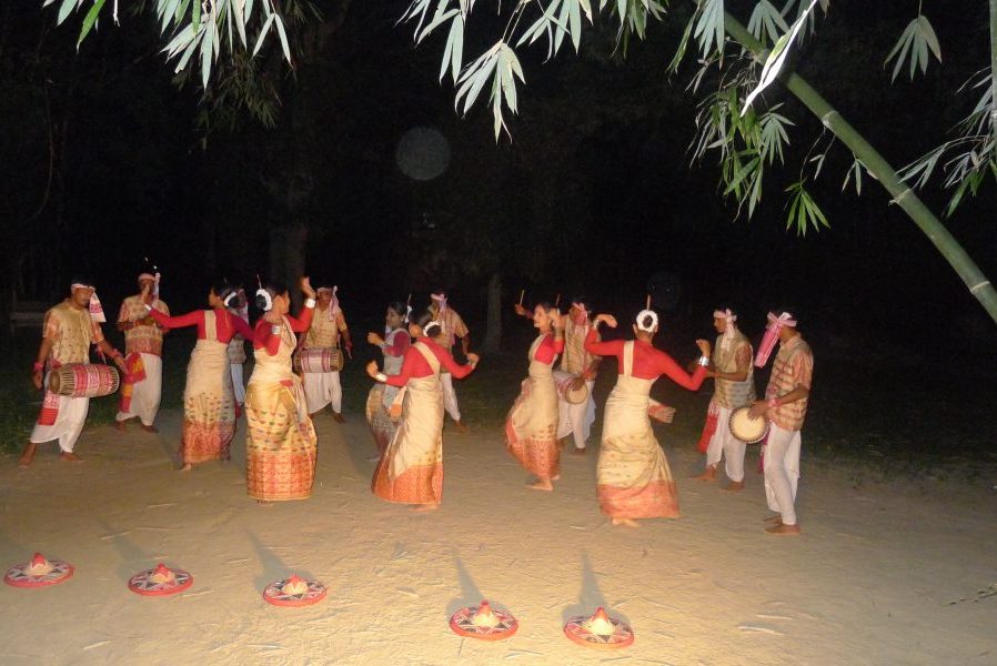 Vibrant Bihu dance performance at Kaziranga Resort.